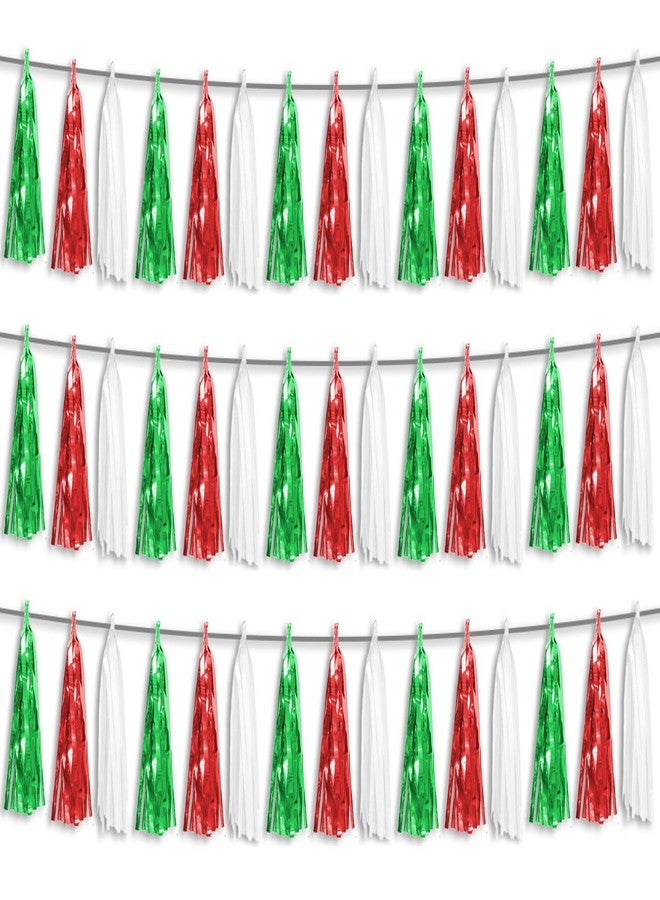 Hysilla 3P Red Green White Foil Fringe Metallic Tassel Streamers Banner Tassel Garland for Parade Floats, Graduation, Wedding, Birthday, Halloween, Christmas, Mexican Italian Birthday Party Decorations - Image 1